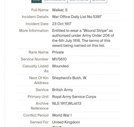 1914 Star. Samuel Walker. 8th DAP, Division Ammunition Park. Lived Shepherds Bush. Wounded 23rd October, Passchendaele. - Image 5
