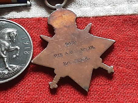 1914 Trio. Arthur Basil Chaplin 2nd Essex. Wounded & discharged 1914. Born Halstead - Image 7