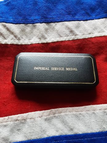 Post 1952 Imperial Service Medal box & ribbon