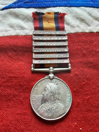 6 clasp QSA. Boer War Medal. F Woods 14th Hussars