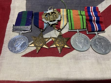 WWII grouping with pre war Palestine GSM. Pyrah. Essex Regiment.
