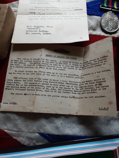 Civil Defence Medal. WT Higgins. Aythorpe Roding. Dunmow, Essex - Image 6