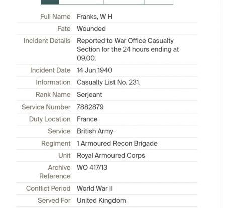WWII 1st Armoured Recon Brigade RAC. Wounded 1940 BEF. WH Franks. Wallasey. - Image 4