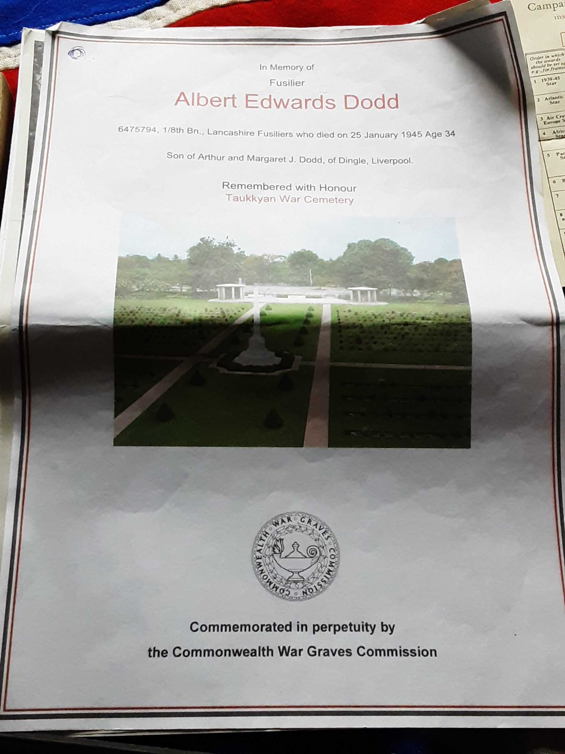 1945 Far East Casualty . Albert E Dodd 1/8th Lancashire Fus .Dingle .Liverpool. - Image 6