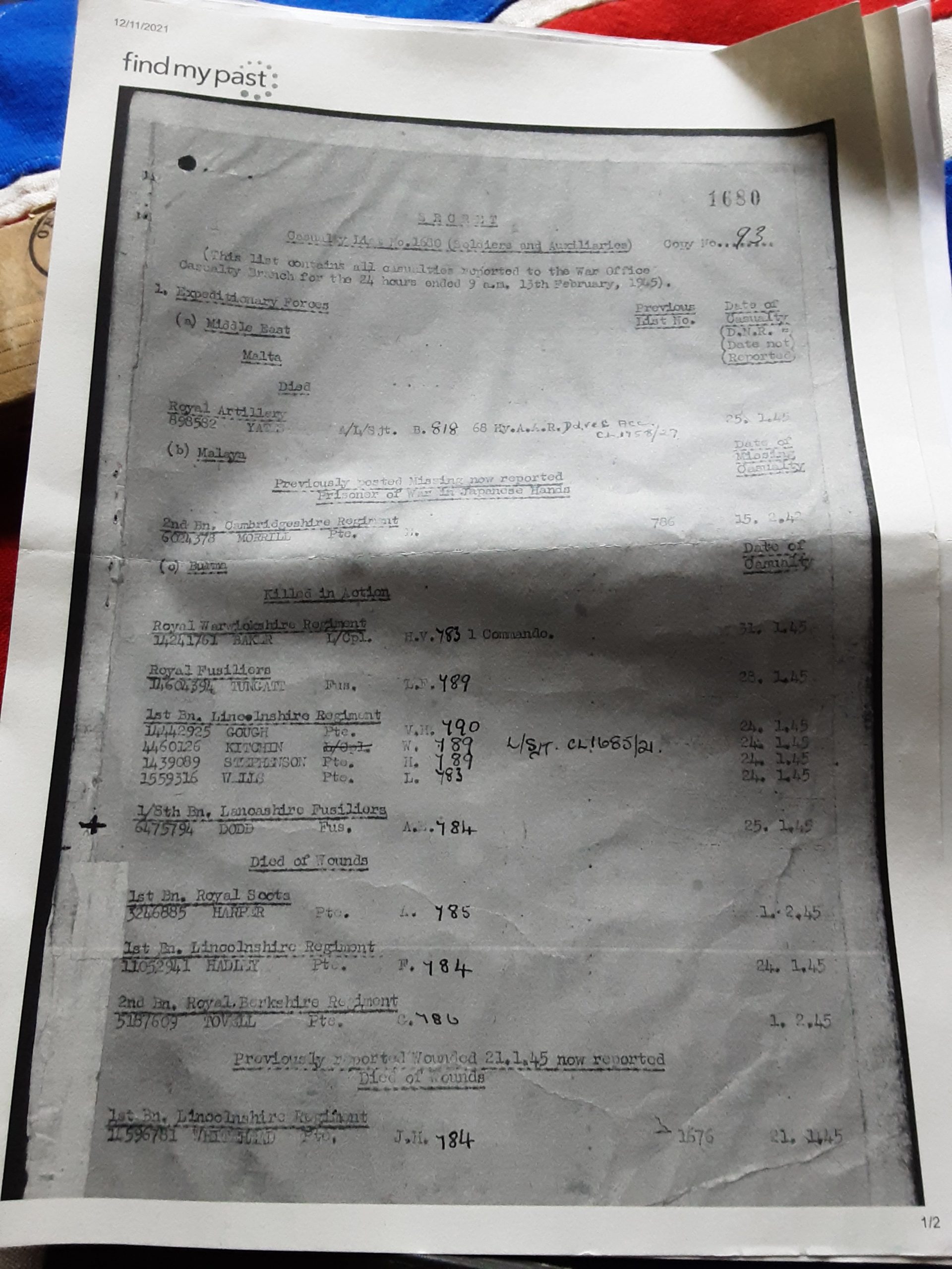 1945 Far East Casualty . Albert E Dodd 1/8th Lancashire Fus .Dingle .Liverpool. - Image 7