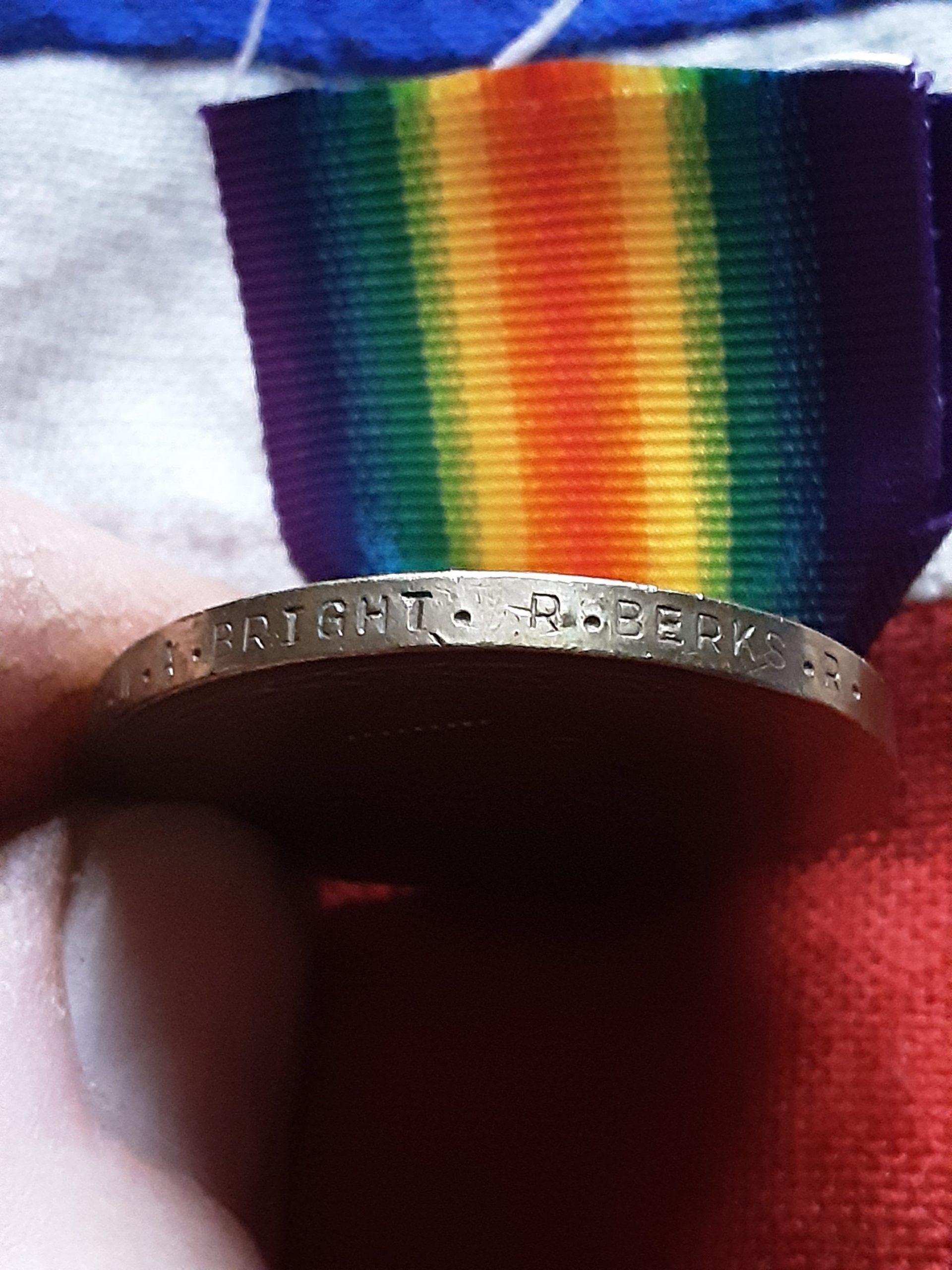 Victory Medal. William A Bright. 5th Berkshire Regiment. Chingford. Discharged, wounds . - Image 3