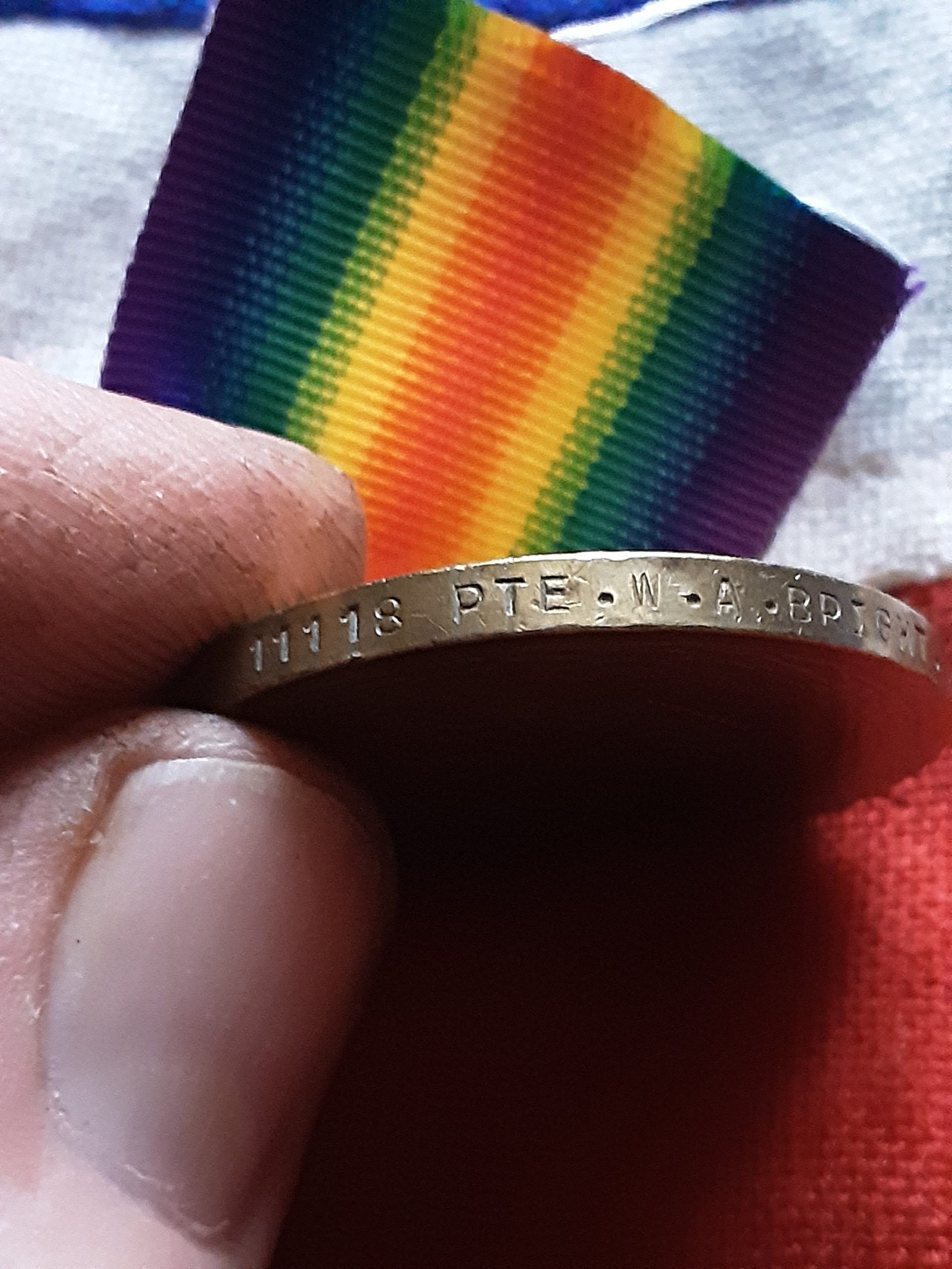 Victory Medal. William A Bright. 5th Berkshire Regiment. Chingford. Discharged, wounds . - Image 4