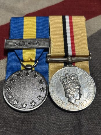 Op Telic with operation Althea Medal. Issued to a female, Adjutant General Service. Jones