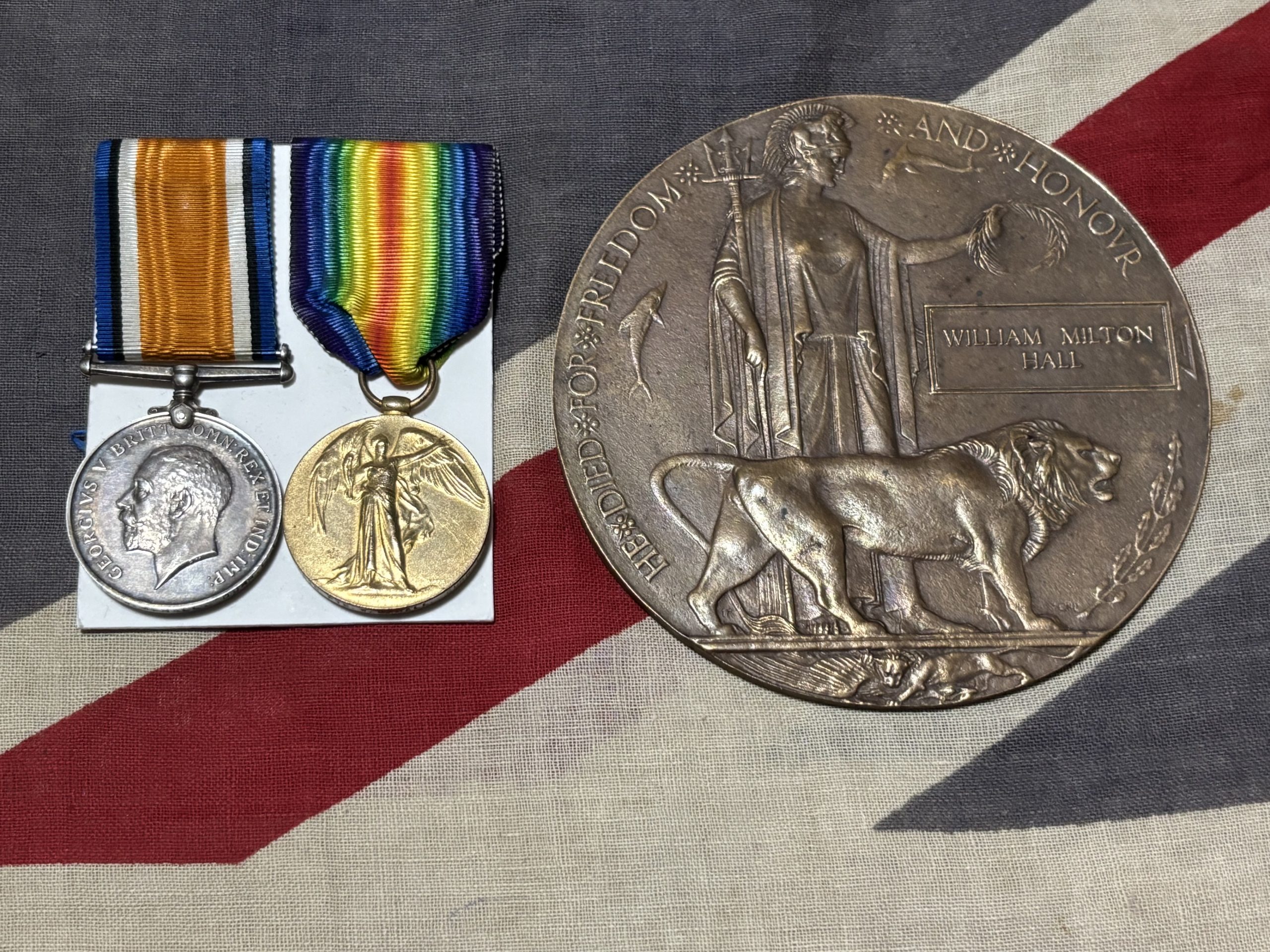 Casualty Pair & Plaque. Hall. Durham Light Infantry. KIA July 1918. Jarrow.