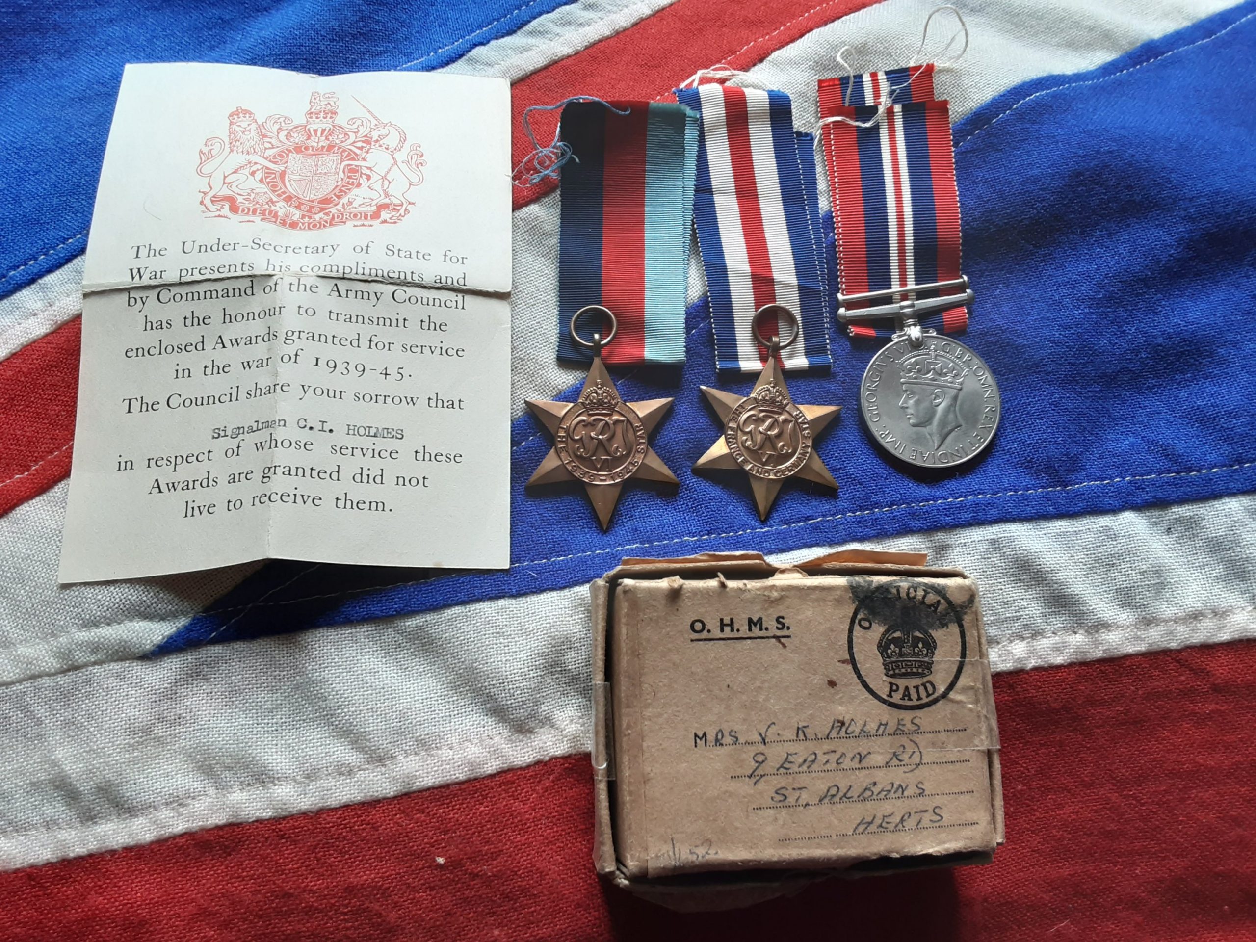 Ww2 Casualty Group. Christopher Ivanhoe Holmes .Royal Signals .Died 1945 India .St Albans.