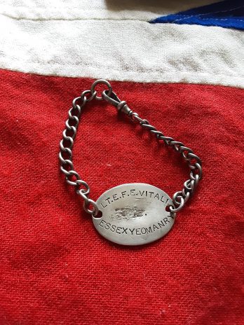 Essex Yeomanry silver officers ID bracelet. Lieut Ettore FE Vitali. Wine merchant, Railway traffic officer