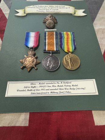 1915 Trio. Fitchfork. Royal Fusiliers and Military Foot Police. Tunstall, Staffs. Wounded Battle of Loos.