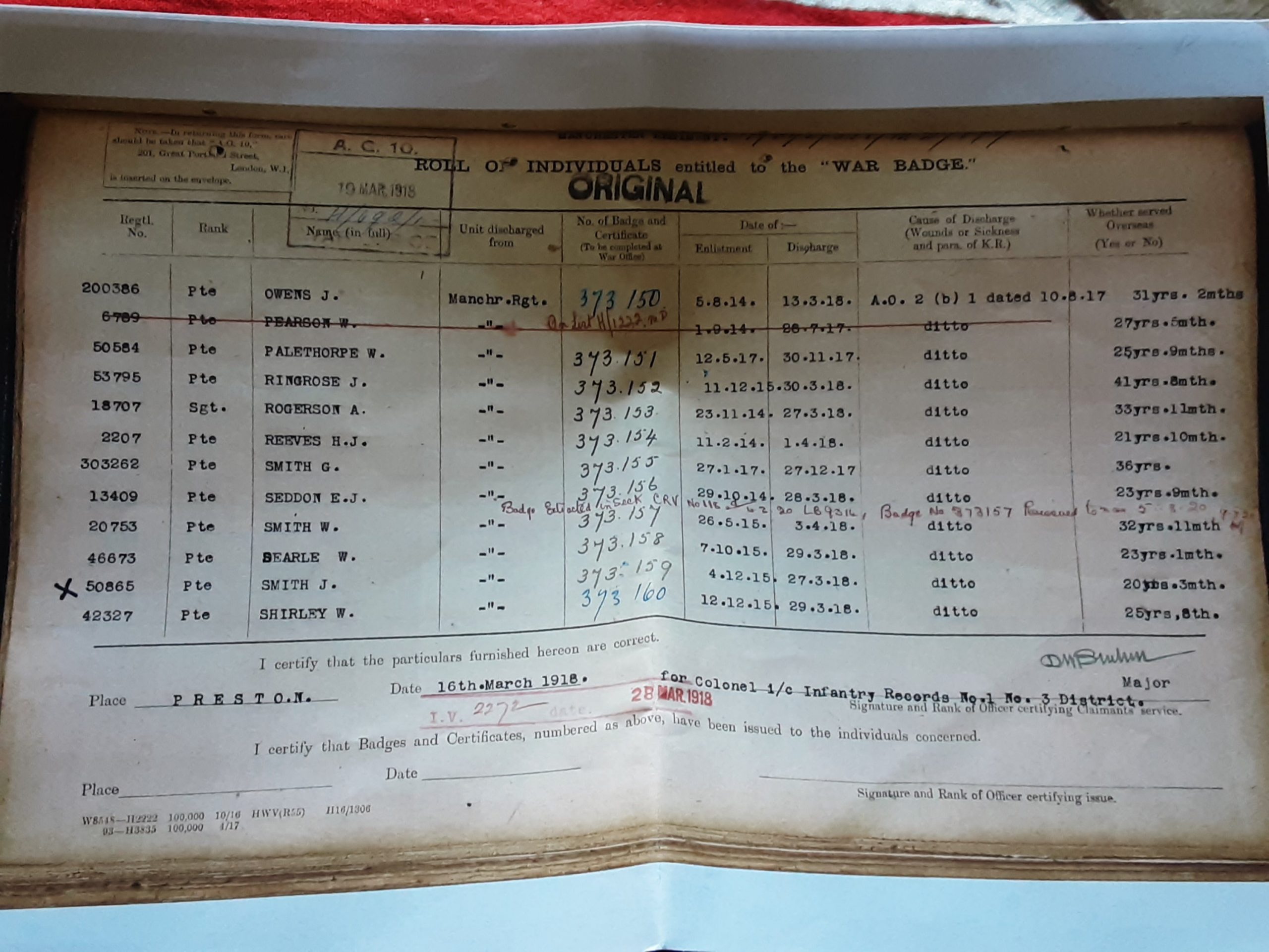 WWI Pair & SWBN. Jacob Smith. 3rd Manchester Regiment. South Shields, Durham. Wounded - Image 7