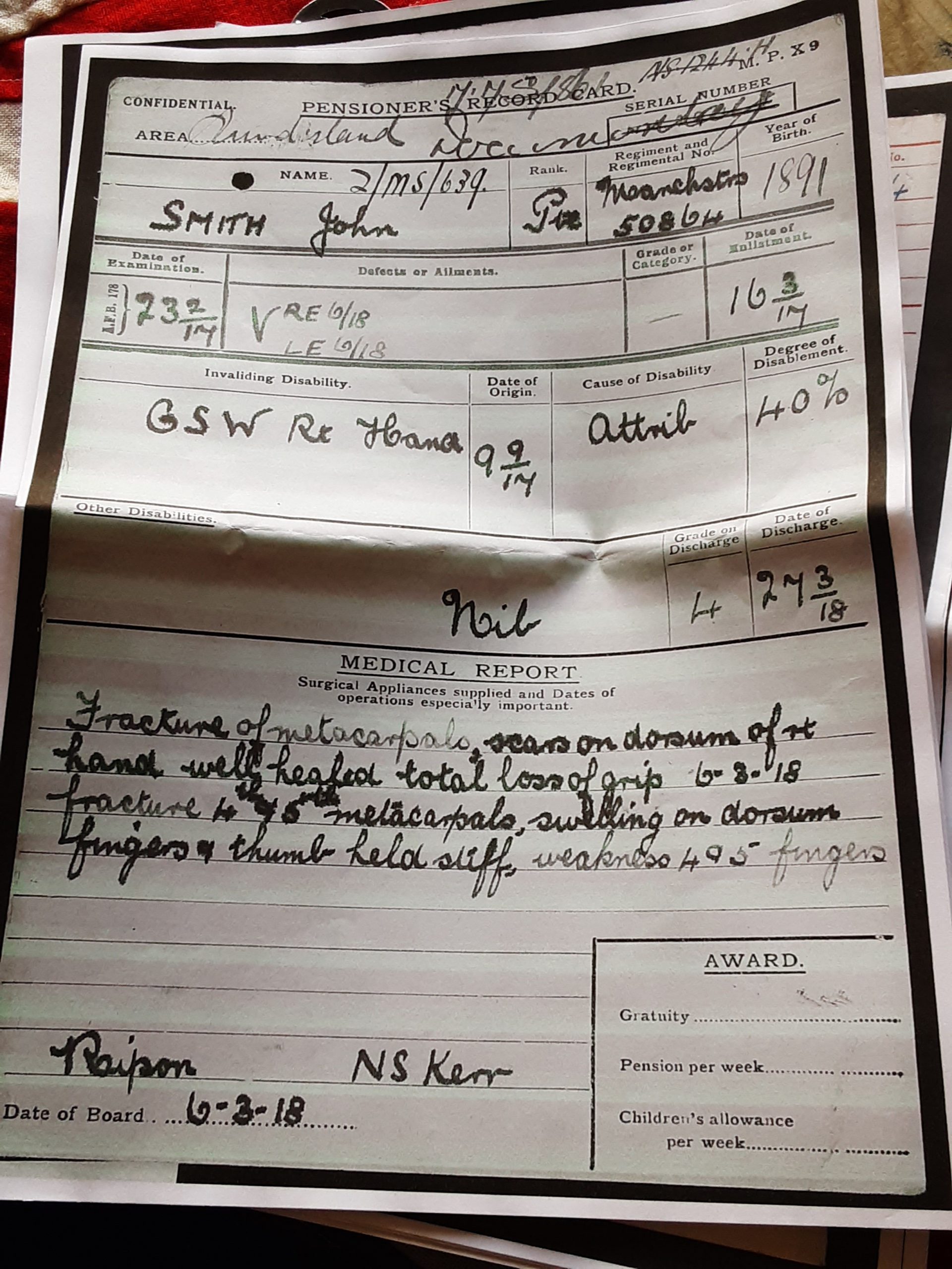 WWI Pair & SWBN. Jacob Smith. 3rd Manchester Regiment. South Shields, Durham. Wounded - Image 8