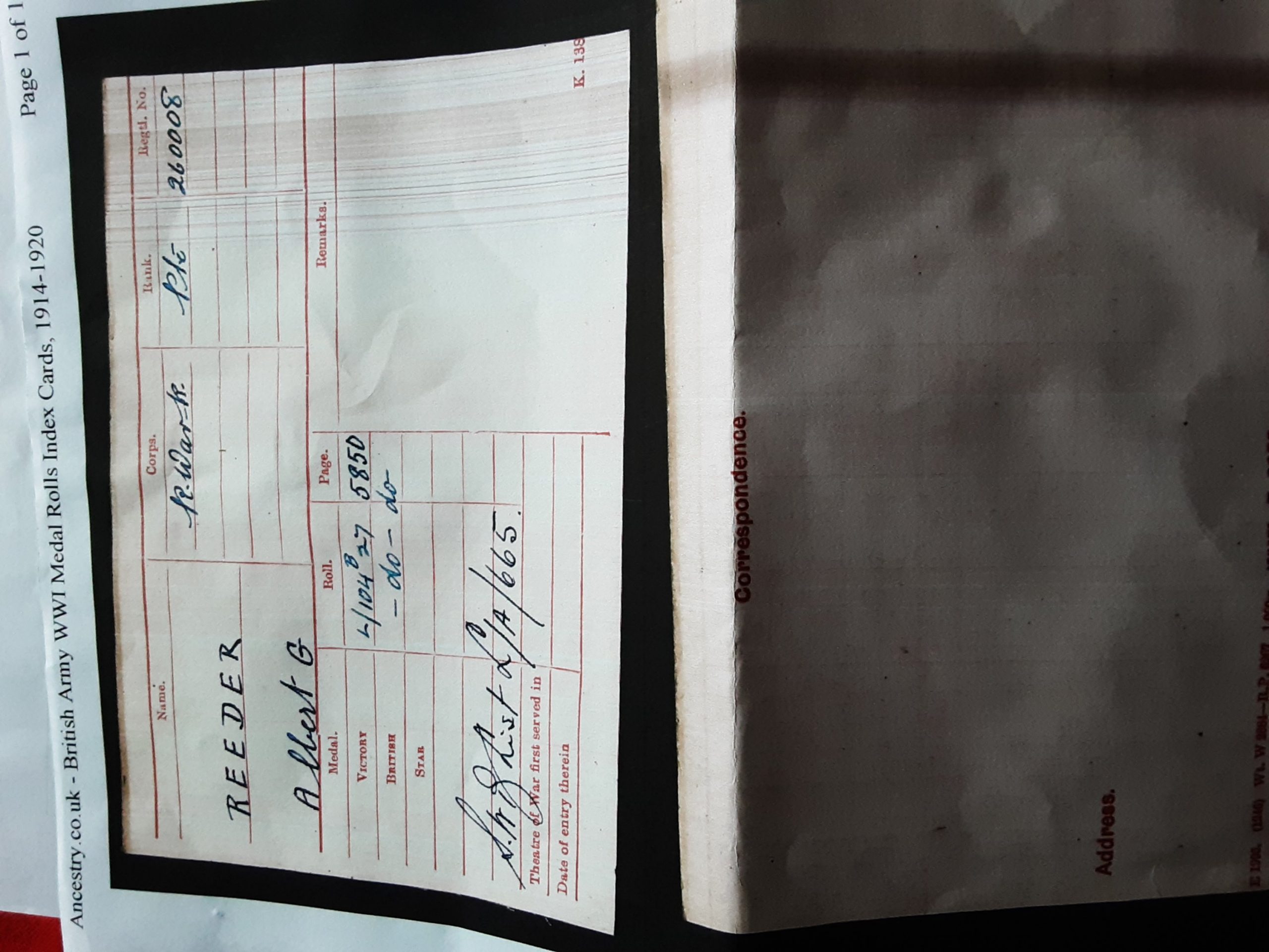 WWI Pair & photo. Albert George Reeder. Warwickshire Regiment. Wounded & gassed. Norwich, Norfolk - Image 9