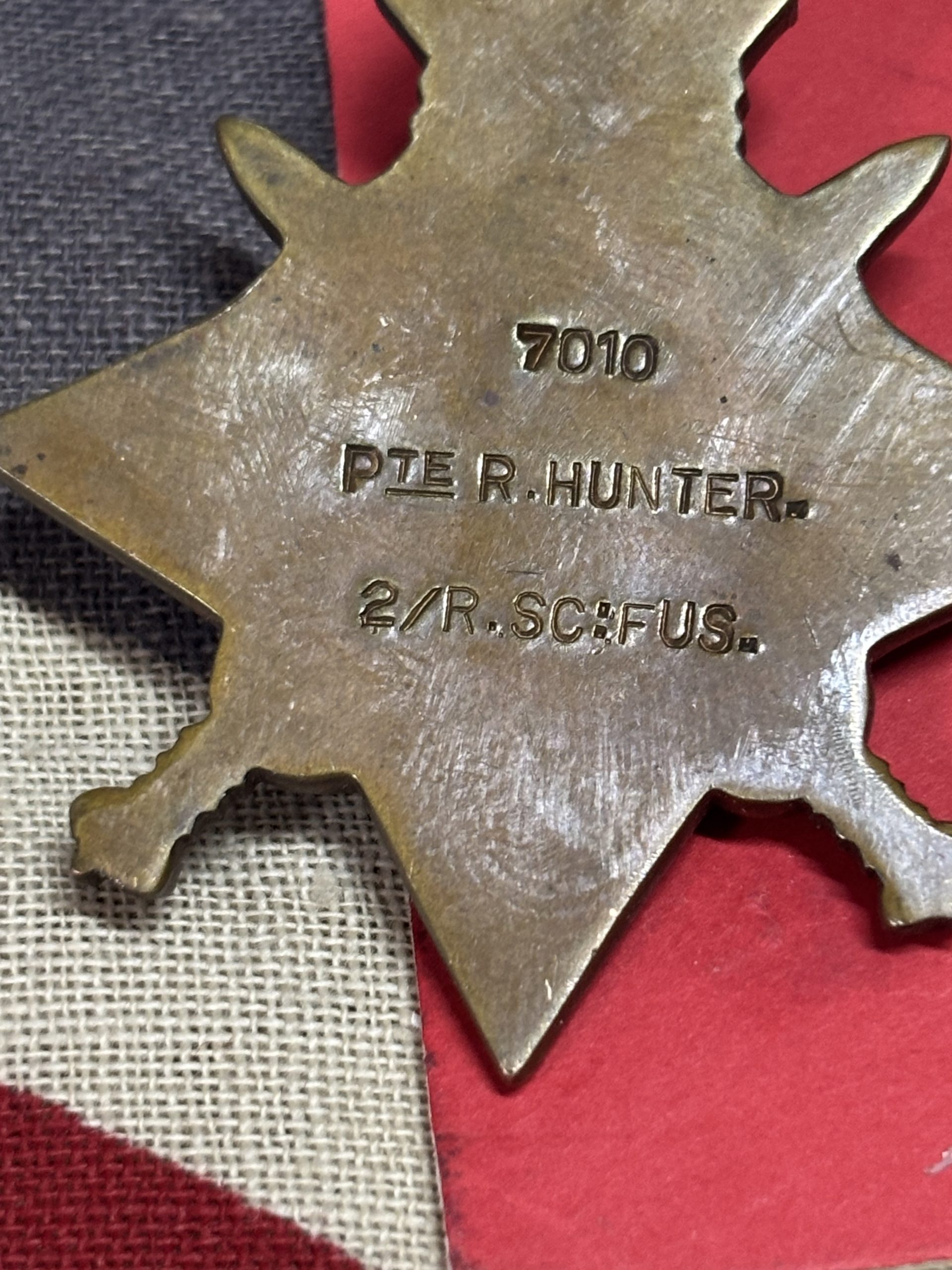 Old Contemptibles POW 1914 Star trio. Hunter. Royal Scots Fusiliers. Captured Polygon Wood. 1st Battle of Ypres 1914 - Image 3