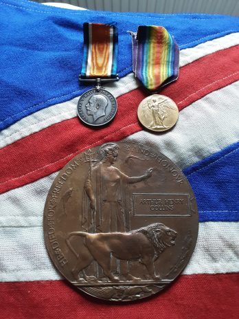 WWI St Quentin 1918 casualty plaque & Pair. Arthur Henry Collins. 2/4th Berkshire. Bedminster, Bristol.