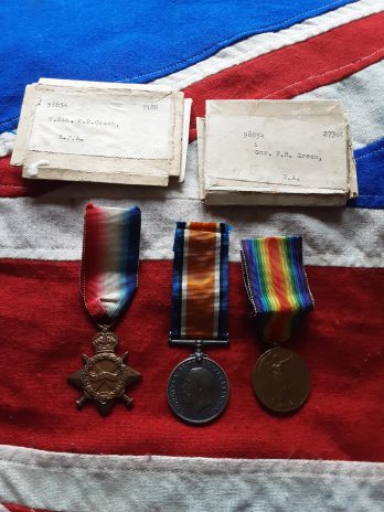 1915 Trio. Shoesmith. 249 Reserve Battery, Royal Field Artillery. Frank Richard Green. Stoke by Nayland, Suffolk.