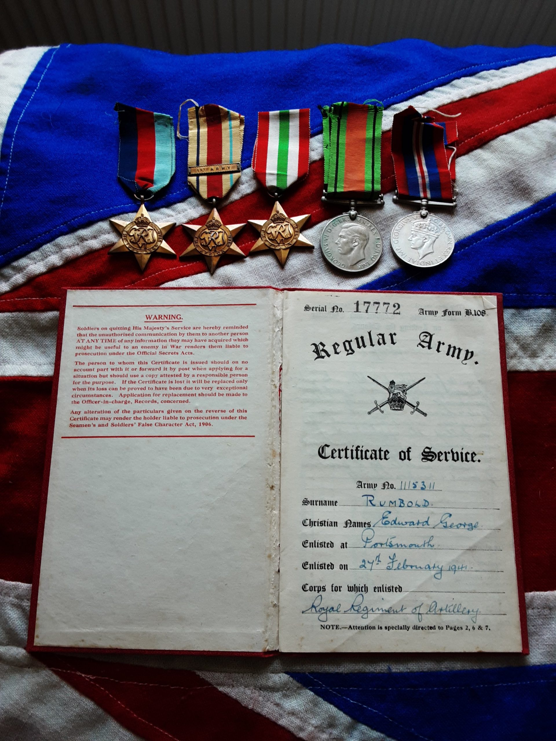 WWII 1st Army group. Edward George Rumbold. Royal Artillery. Liss, Hampshire.