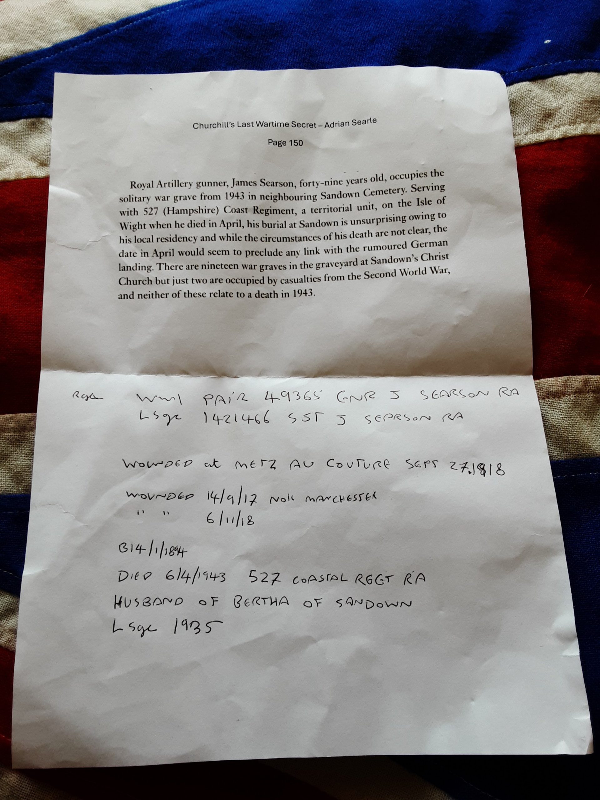 WWI Pair & LSGC. James Searson. RGA. Wounded. WWII, 527th Hampshire Coastal Regiment. Died 6th April 43. - Image 5