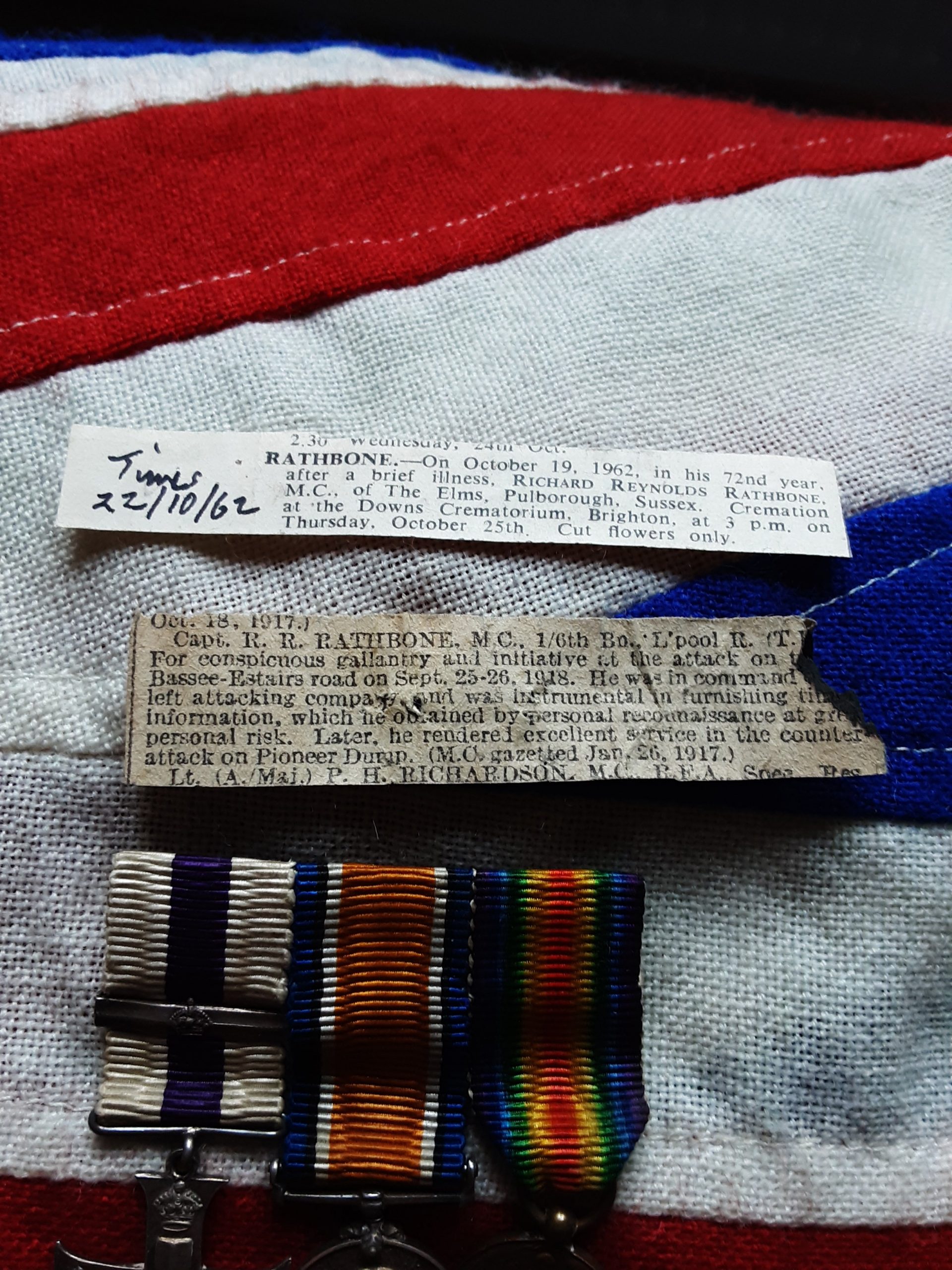 Attributed miniature MC & bar gallantry group. Captain Richard R Rathbone. 1/6 Liverpool. Pulborough. - Image 7