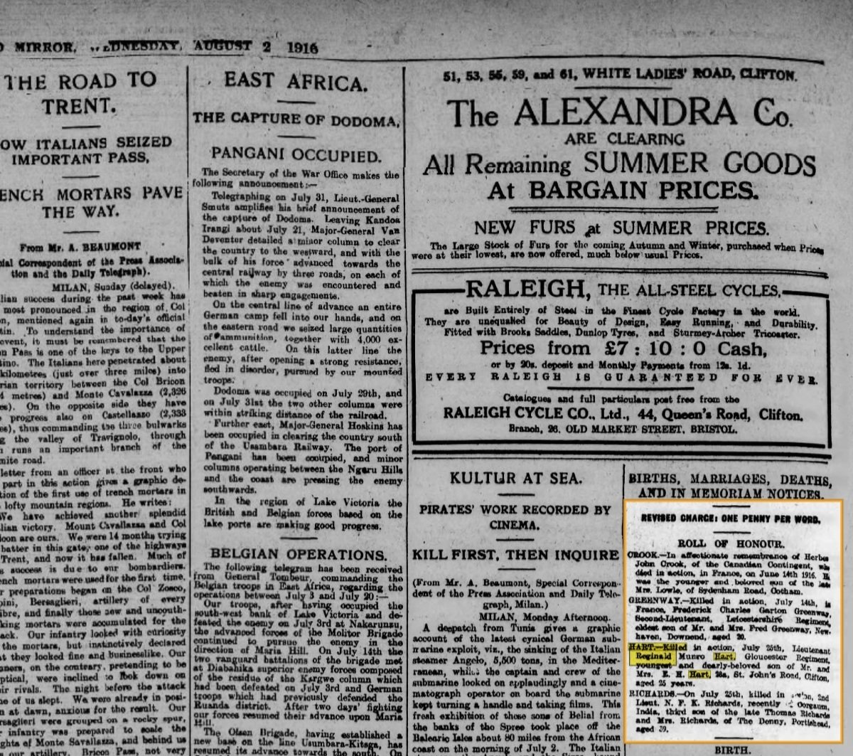 WWI Pair. Lieutenant Reginald Munro Hart. Gloucestershire Regiment. KIA July 1916. Born Bombay - Image 4