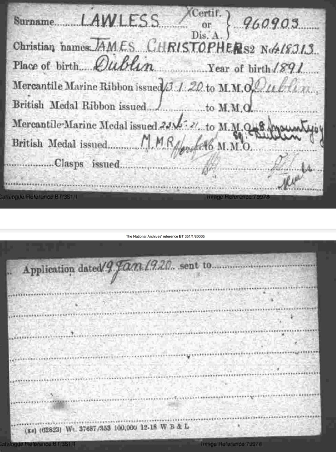 Mercantile Marine. James C Lawless. Bandsman. Walthamstow. Steward, Dublin - Image 5