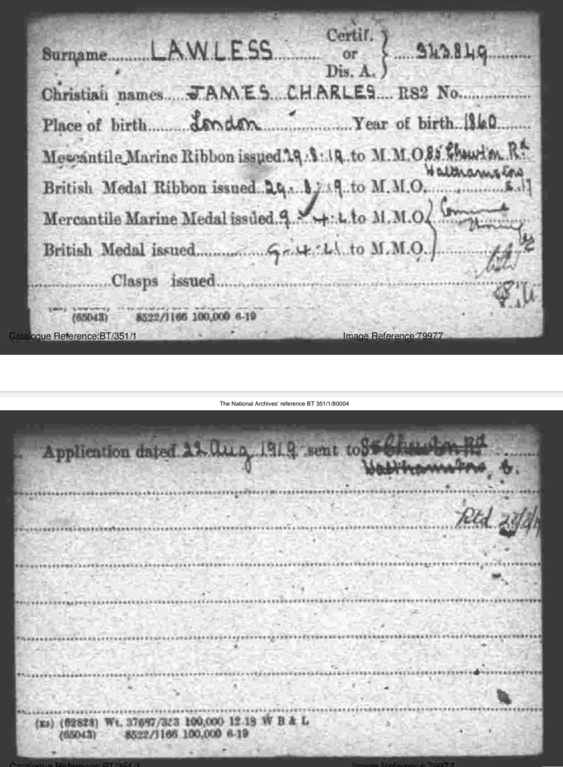 Mercantile Marine. James C Lawless. Bandsman. Walthamstow. Steward, Dublin - Image 4