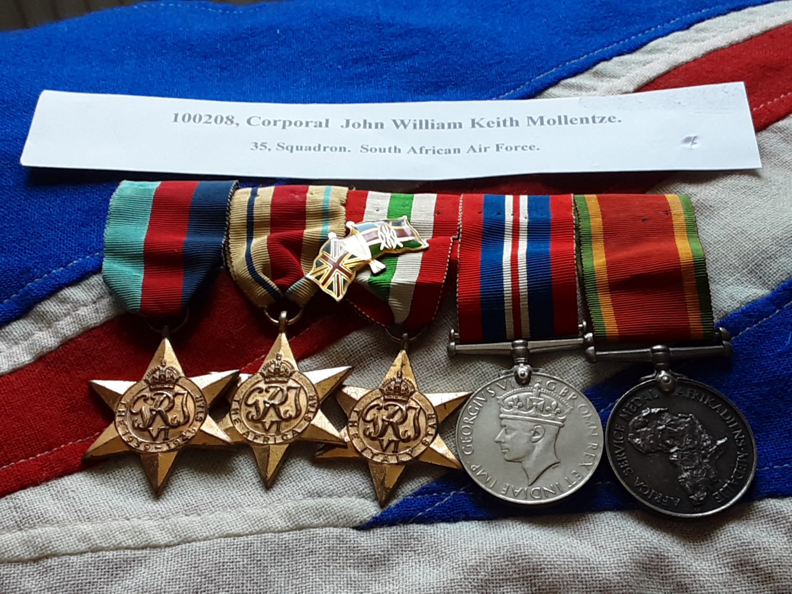 WWII South African Airforce group. Cpl John William Keith Mollentze. 35 Squadron. Born Queenstown.