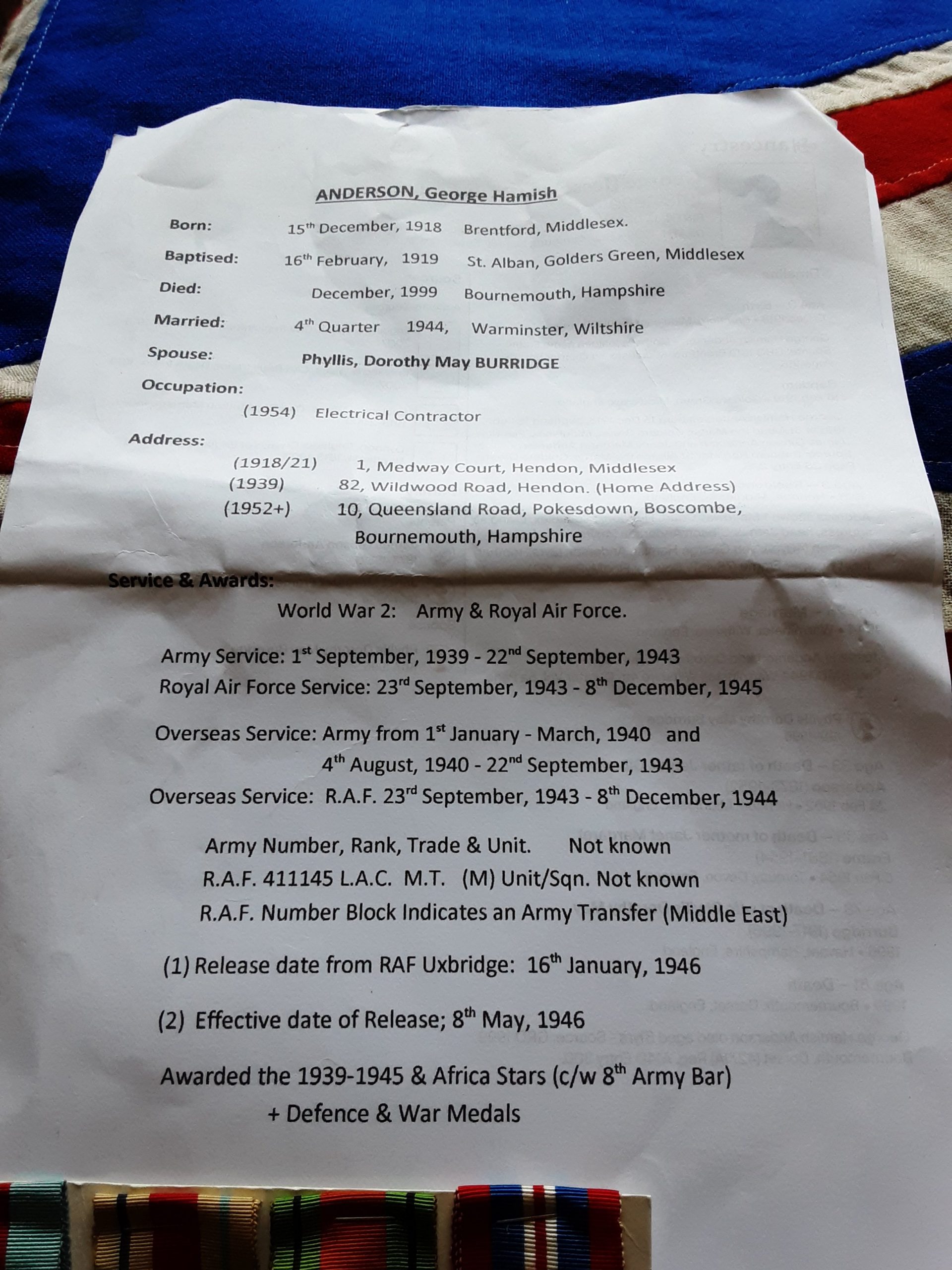 Unusual WWII 8th Army & RAF group. George Hamish Anderson. Brentford - Image 4