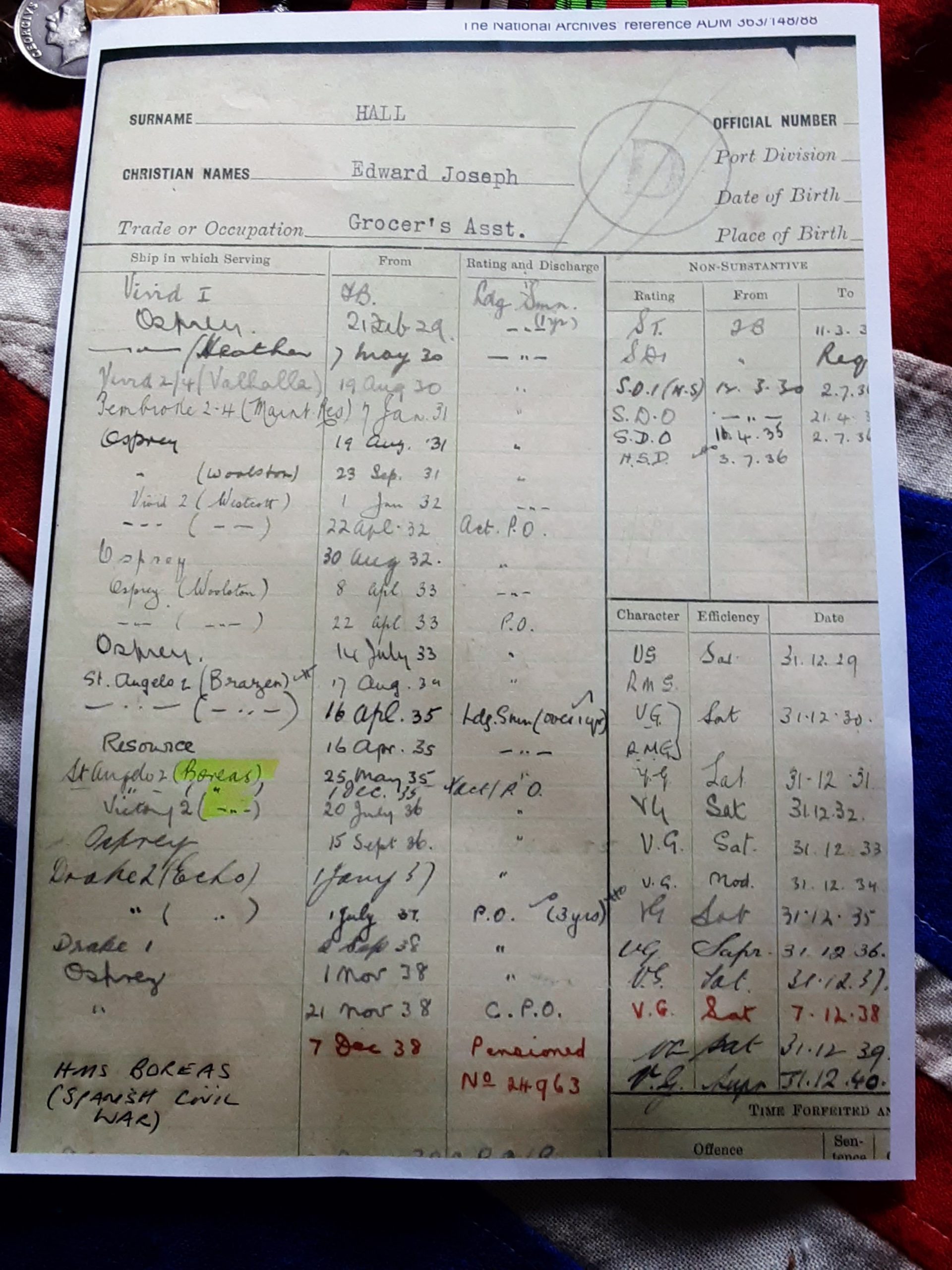 WWI/WWII royal Navy grouping. CPO Edward J Hall. HMS Osprey. Died Bath Blitz - Image 13