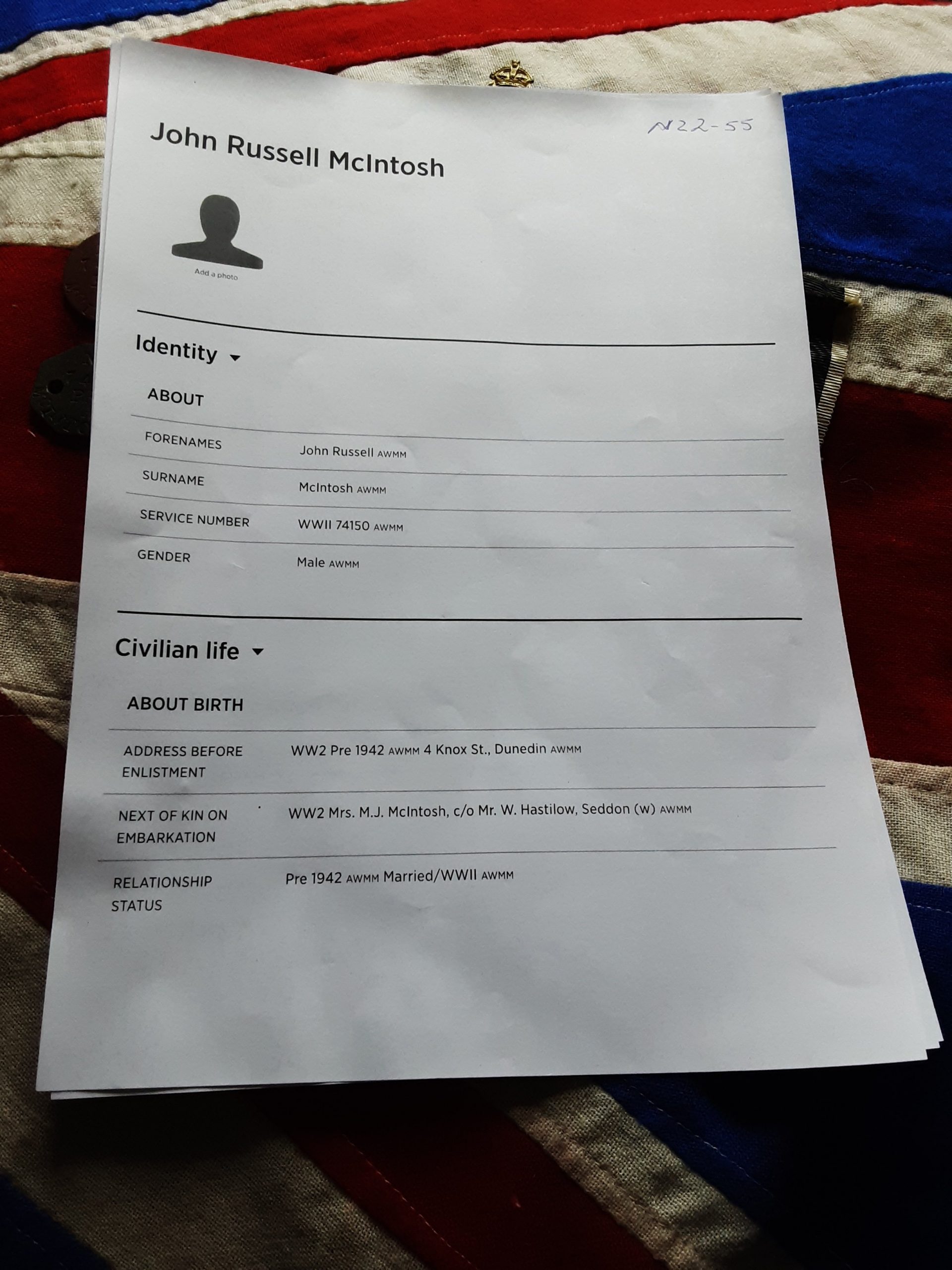 Ww2 New Zealand Group. 3rd Div Postal Unit .John R Mcintosh .Dunedin. - Image 7