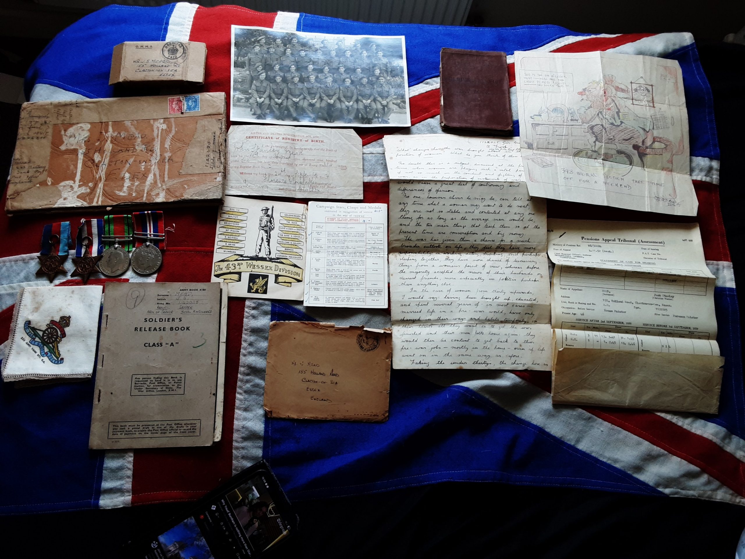 Ww2 Normandy Group . John Stanley Mead 43rd Wessex . Ra & 398 wks Coy Re .Wd July 44.Clacton .