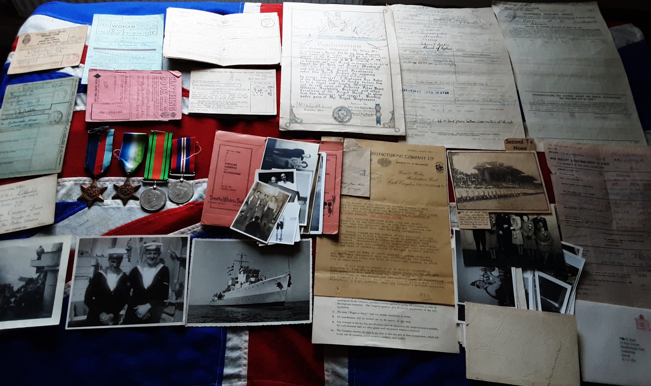 WWII medals & ephemera. Frederick Cosson Baldi. HMS Howe. Operation Husky. Croydon. Royal Navy