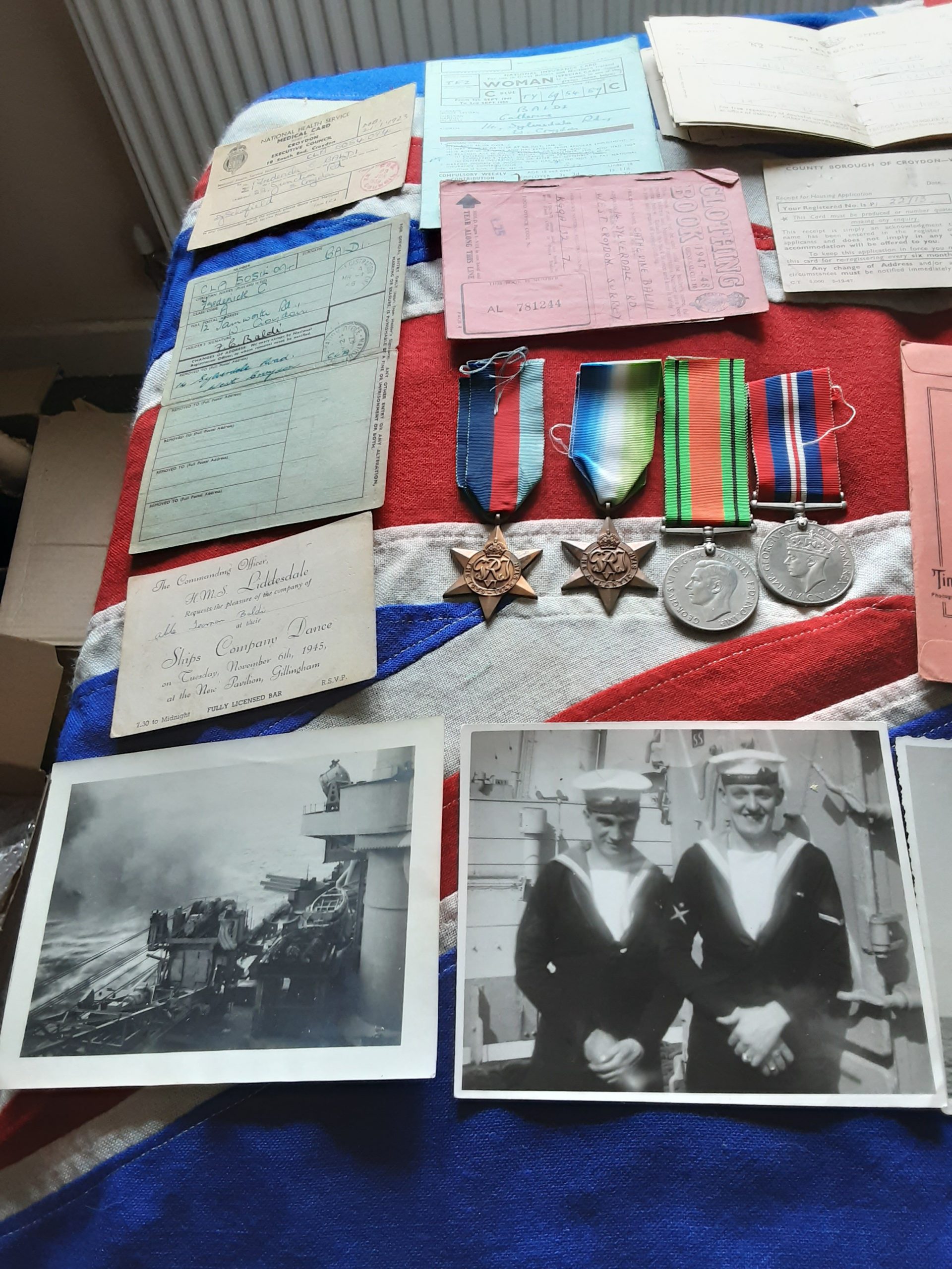 WWII medals & ephemera. Frederick Cosson Baldi. HMS Howe. Operation Husky. Croydon. Royal Navy - Image 4