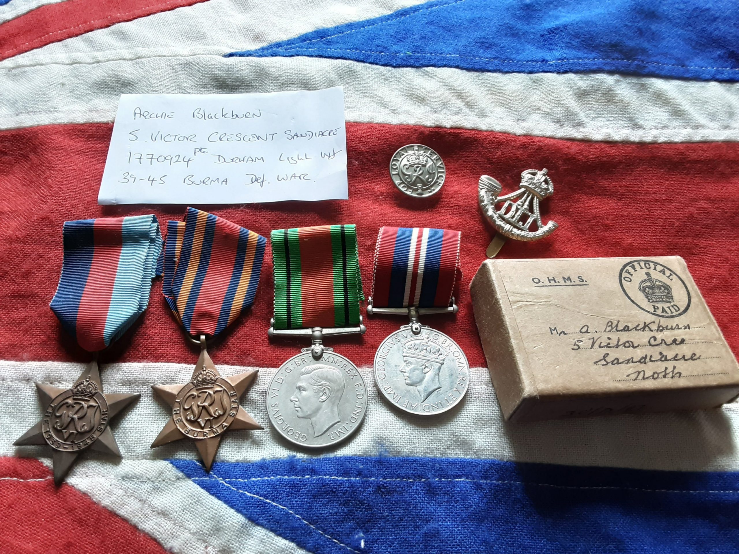 WWII Burma group. Archie Blackburn. Durham Light Infantry. Sandiacre.