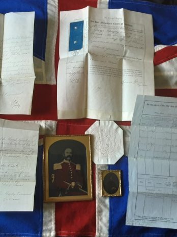 Early photographs  paperwork William IV, Victoria. Major George Bayly. Staff officer Pensioners.