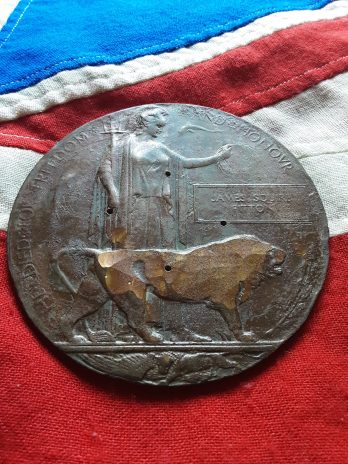 Memorial Plaque. James Squire Fitton . 1st Royal Lancaster Reg . Kia 1917 . Ramsbottom, Bury. Lancashire.