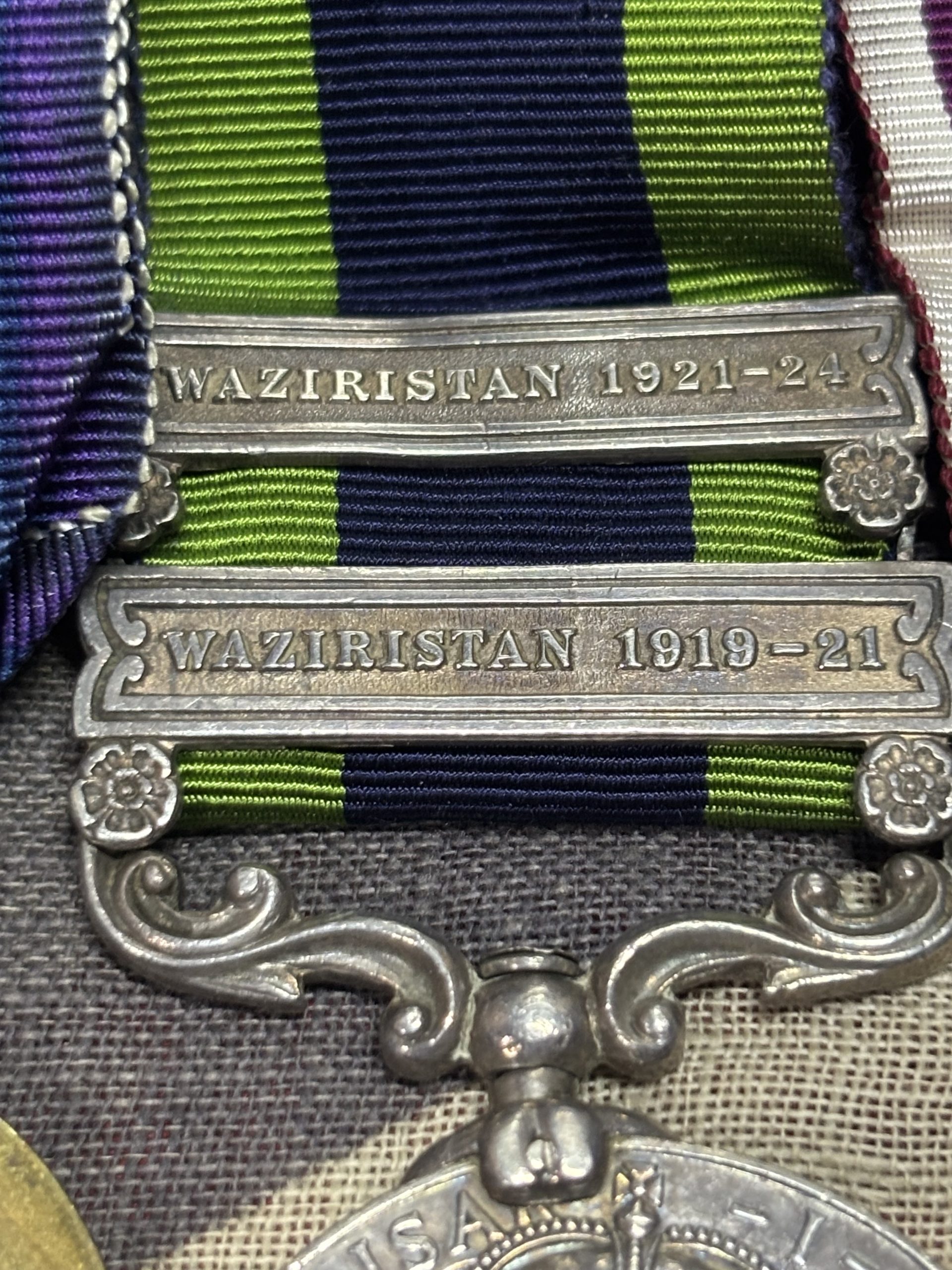WWI Pair with 2 clasp India General Service Medal and Regular Army LSGC grouping of 4. Dunne. Royal Artillery. - Image 7