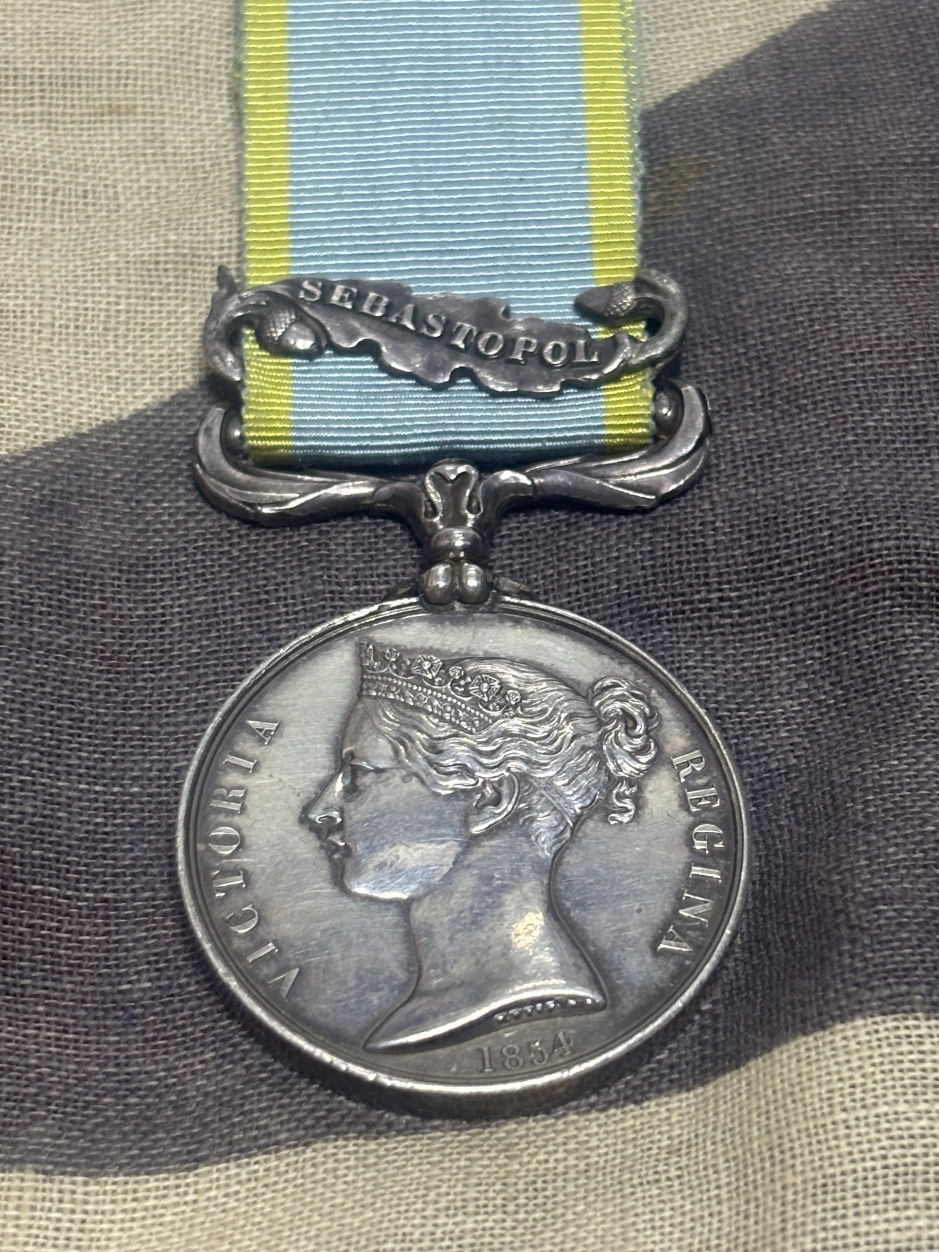 1854 Medal with Sebastopol clasp. Etheridge. 90th Regiment. Severely wounded at the Final Attack of Redan, Sept 1855.