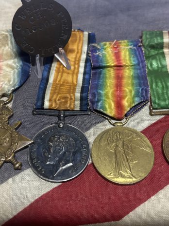 1915 Trio with Mercantile Marine grouping. Royal Marine Light Infantry. Wells. Bloomsbury.