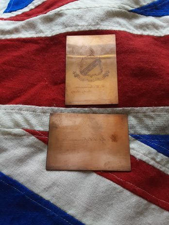 19th Century Bombay Artillery. Card plate. Major Benjamin Kington Finnimore