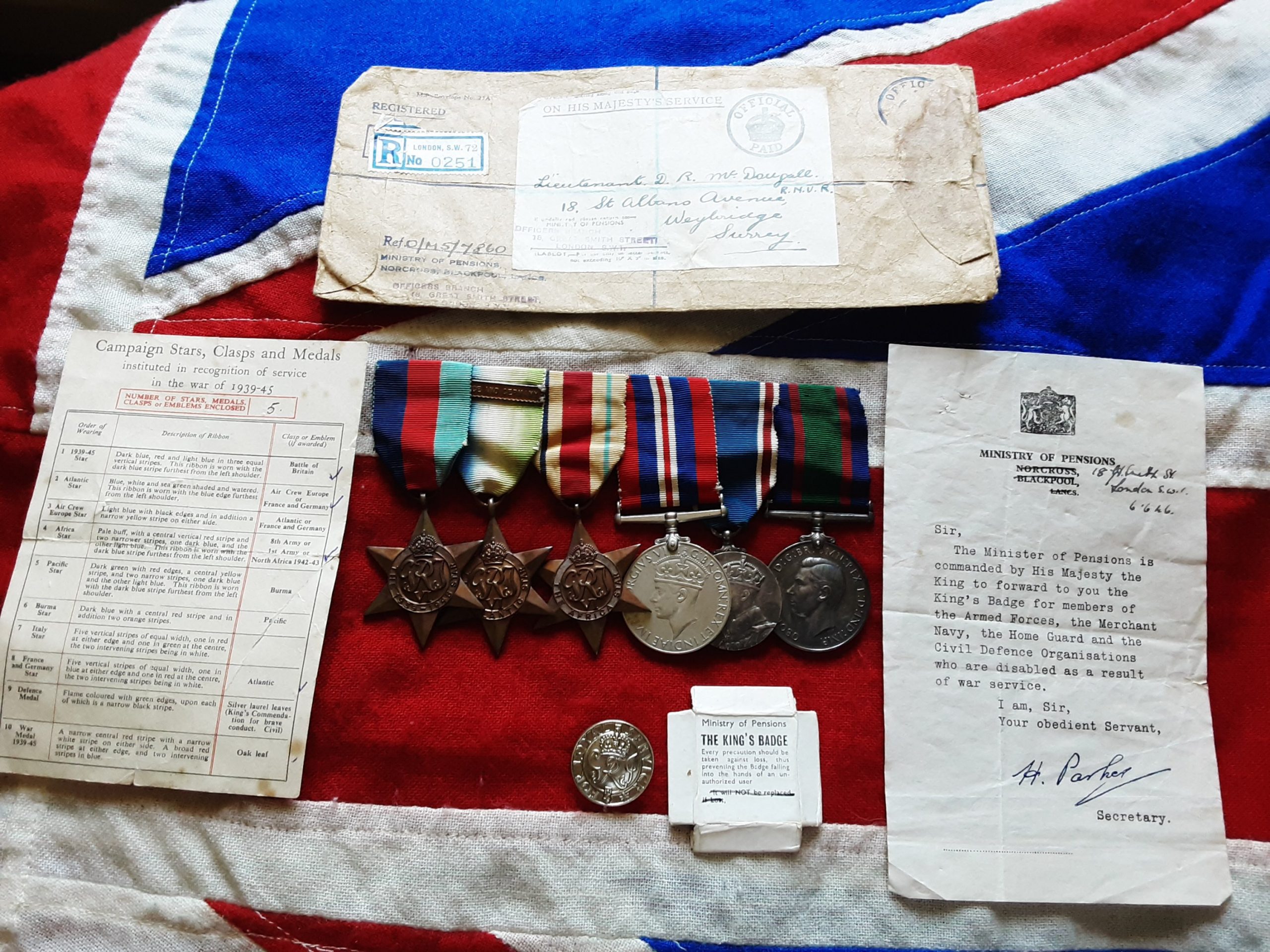 Royal Yacht WWII RNVR officers group. Lieutenant Douglas Ronald McDougall. Surrey