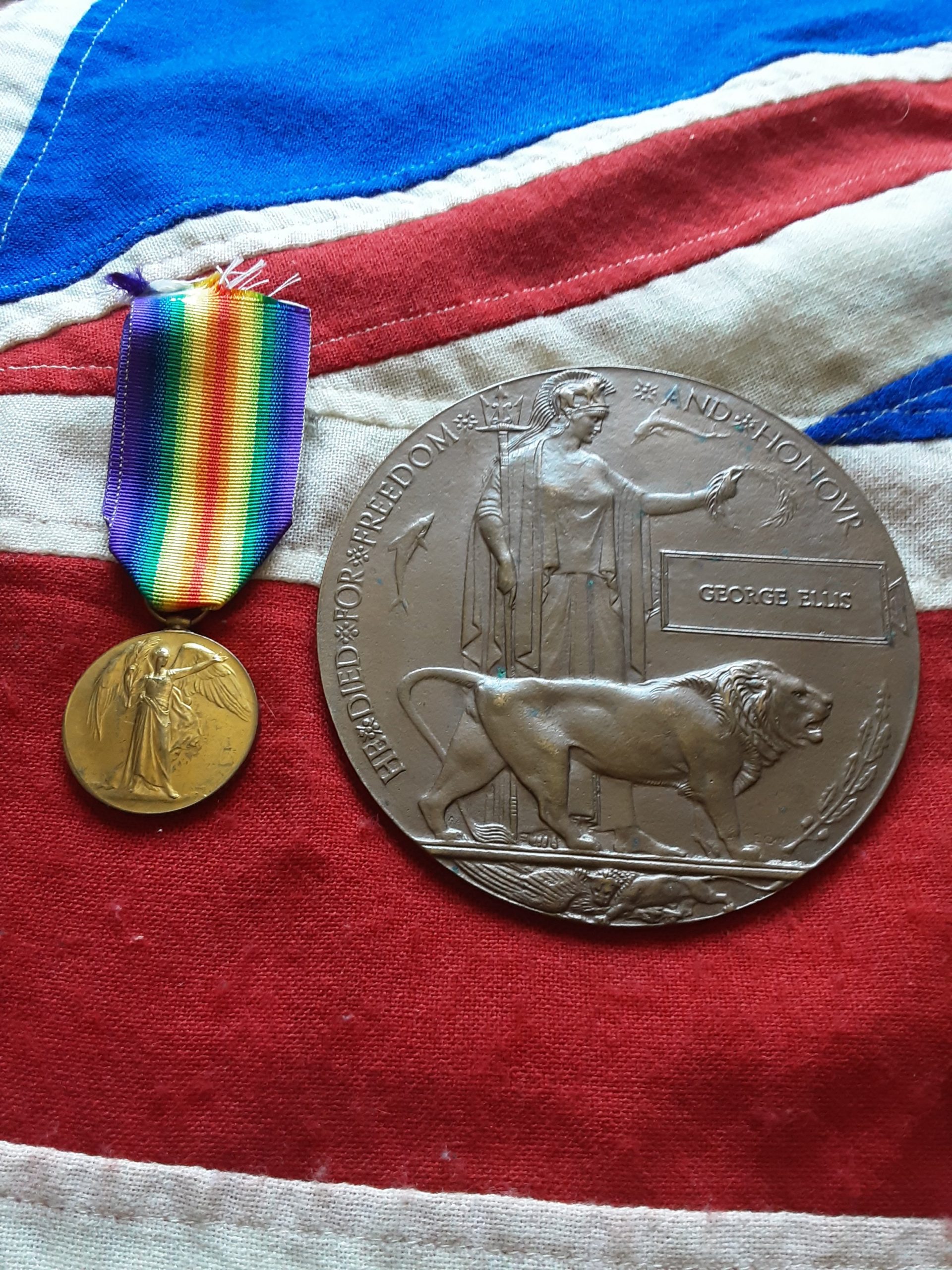 WWI Plaque & Victory. George Ellis. 12th Royal Scots. Born Sheffield. KIA Battle of Lys. 1918