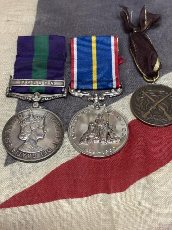 QEII Malaya General Service Medal with National Service Medal & best sapper in weapon training award. RE. Wilkinson.