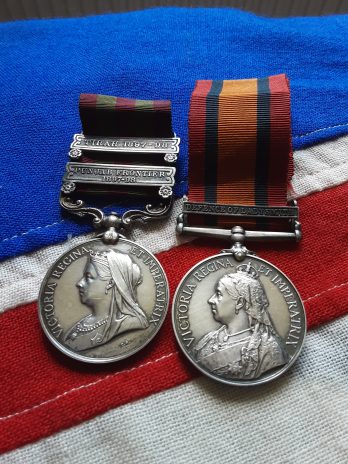 2 clasp IGS 1895 with Defence of Ladysmith. A J Marsh. 1st Devon Regiment. Died on duty 1900.