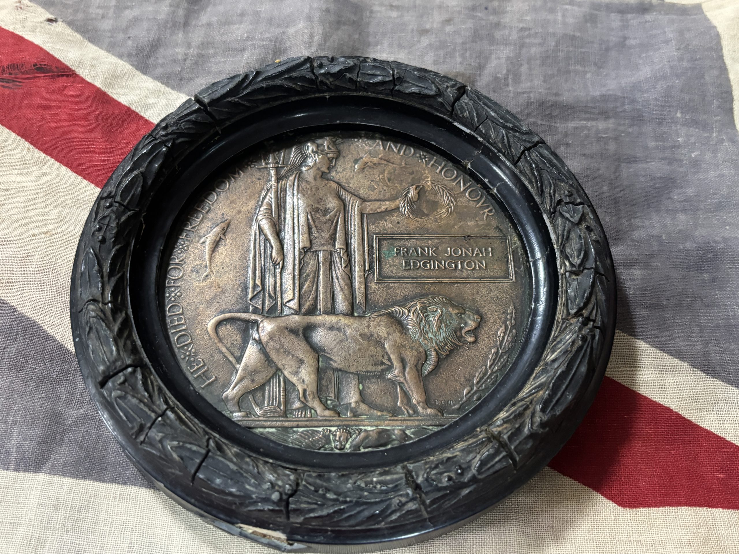 WWI Memorial Plaque. Edgington. Gloucestershire Regiment. Mickleton, Gloucestershire. Died after capture.