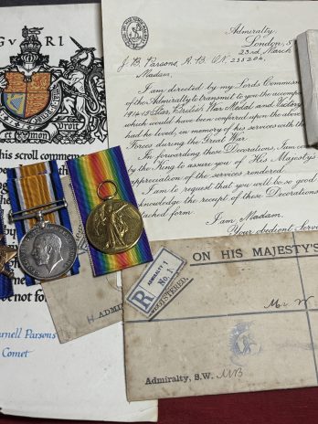 Pre WWI Palestine NGSM with 1915 Star Trio. Parsons. Died of disease. Otterhampton, Somerset. HMS Comet.