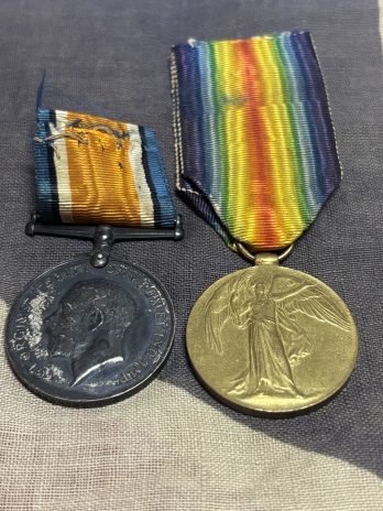 WWI Pair. Richardson. South Wales Borderers. Discharged 1916, bomb wounding. Denaby Main, Rotherham, born Barnsley.
