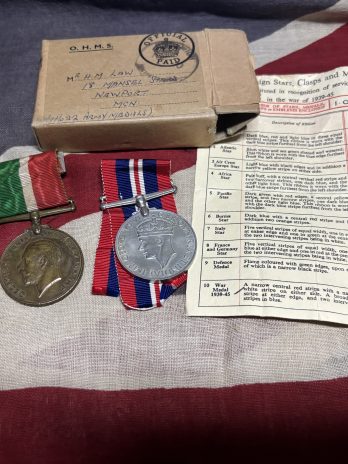 WWI Mercantile Marine/BWM Pair with WWII War Medal (Royal Engineers). Law. Newport, South Wales.